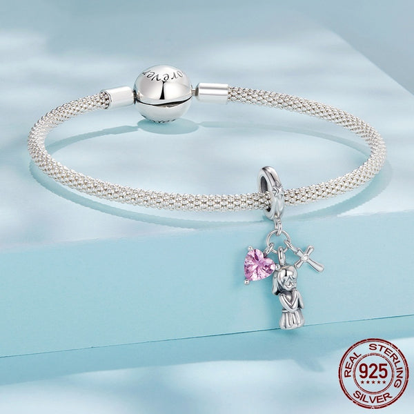 Heart Cross Pendant Parts S925 Sterling Silver Bracelet String Beads