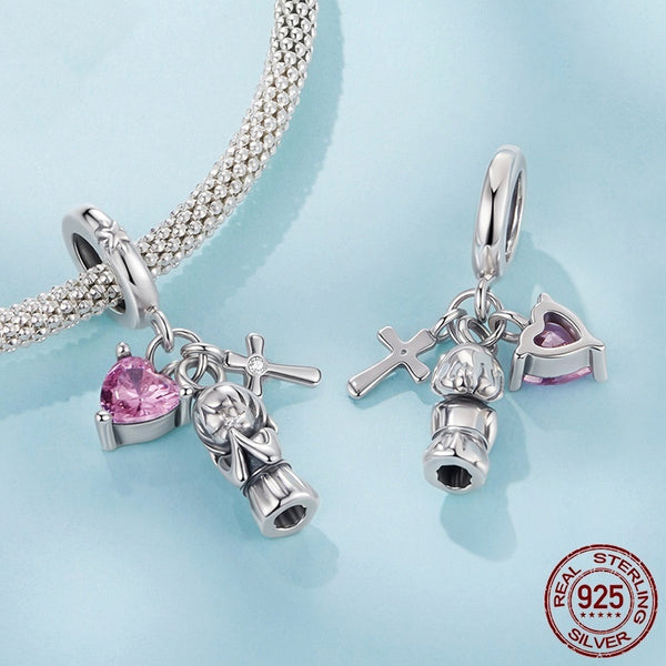 Heart Cross Pendant Parts S925 Sterling Silver Bracelet String Beads