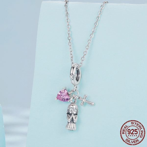 Heart Cross Pendant Parts S925 Sterling Silver Bracelet String Beads