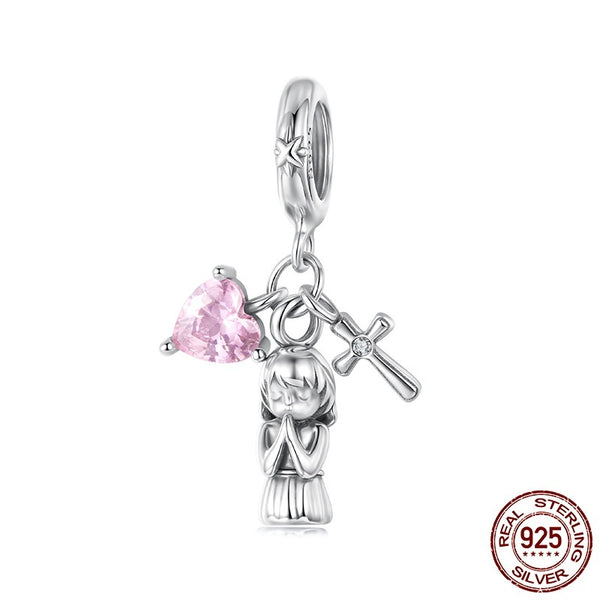 Heart Cross Pendant Parts S925 Sterling Silver Bracelet String Beads