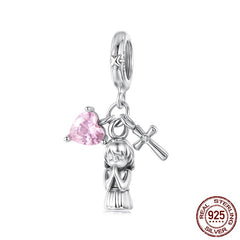 Heart Cross Pendant Parts S925 Sterling Silver Bracelet String Beads