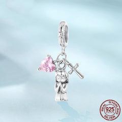 Heart Cross Pendant Parts S925 Sterling Silver Bracelet String Beads