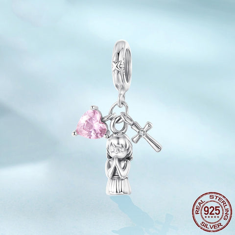 Heart Cross Pendant Parts S925 Sterling Silver Bracelet String Beads